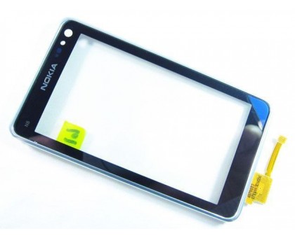 Тачскрін (сенсор) для Nokia N8-00, чорний, з передньою панеллю серебоістого кольору